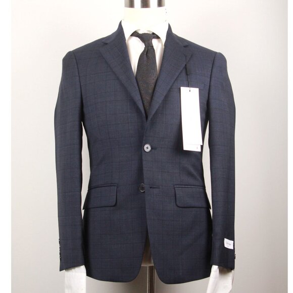 Calvin Klein Men's Blazer Jacket Size‎ 36S Slim-Fit Blue plaid Wool Blend E04541 - Picture 1 of 8